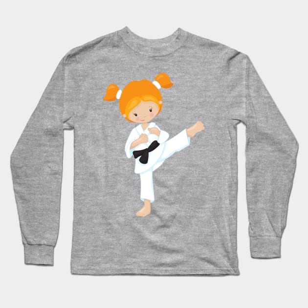 Karate Girl, Cute Girl, Orange Hair, Black Belt Long Sleeve T-Shirt by Jelena Dunčević